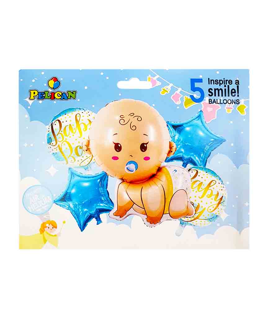 Набор из 5 шариков фольгированных "Младенец мальчик" Разноцветный Pelican (836941)