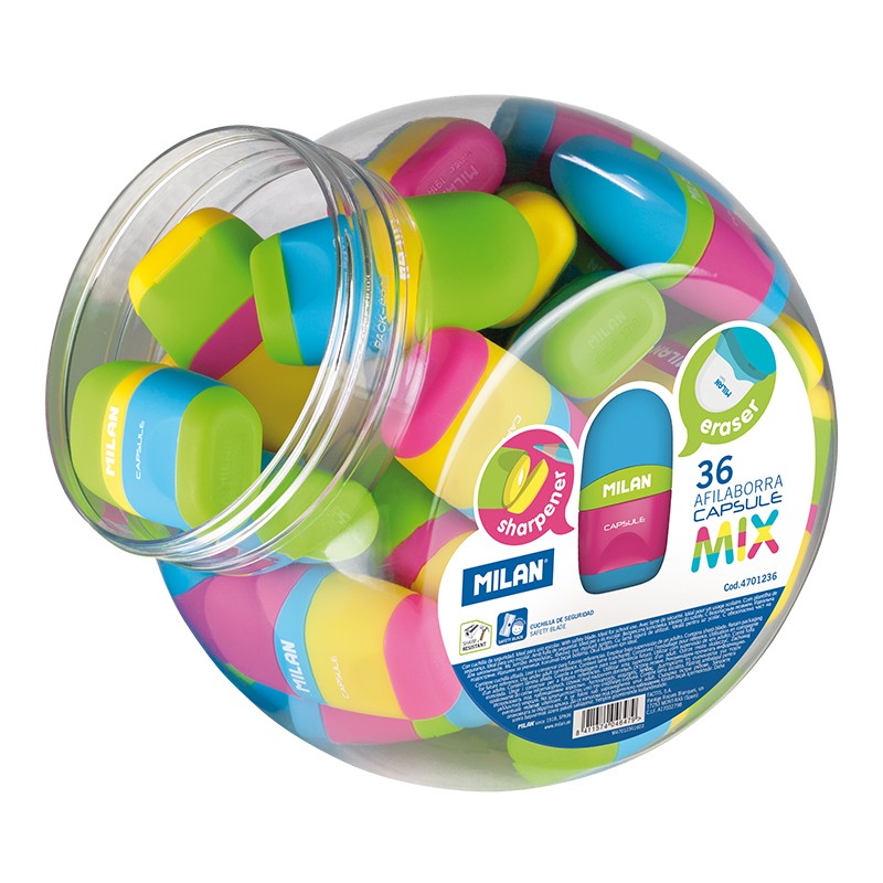 Ластик + точилка  "Capsule" "TM MILAN"6,5х3,5см,mix (4701236)