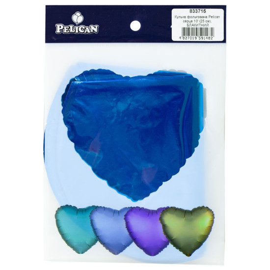 Кулька фольгована Pelican серце 10' (25см), блакитний, 5шт/уп Синій Pelican (833715)