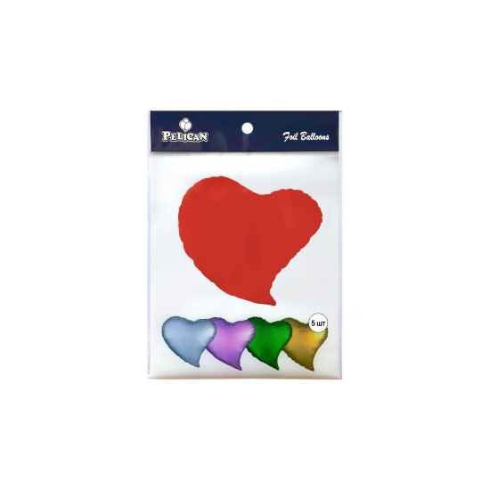 Шарик фольгированный Pelican сердце согнутое 18 "(45см), красное, 5шт/уп Разноцветный Pelican (833507)