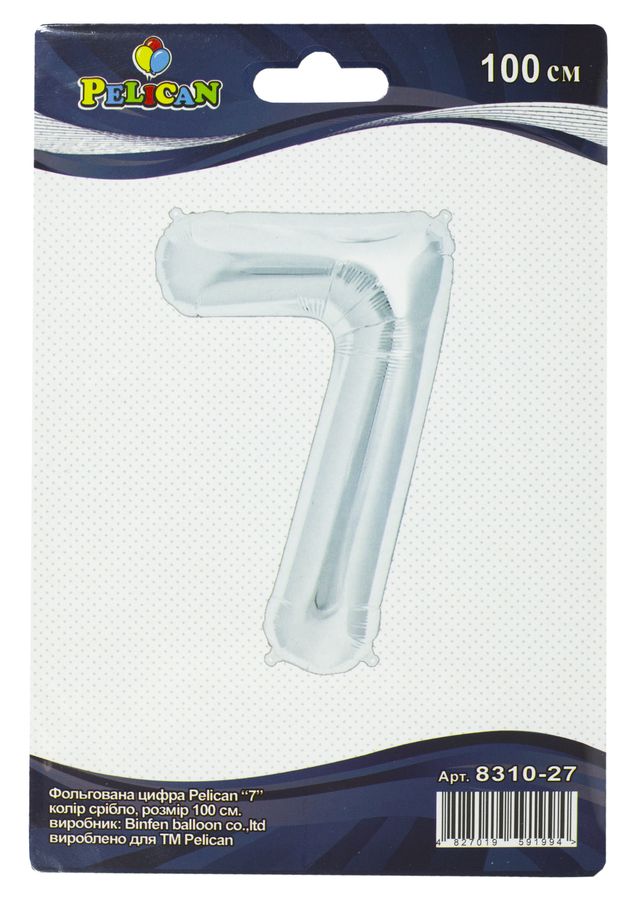 Цифра фольгована Pelican, "7" Срібло 100см Срібний Pelican (831027)
