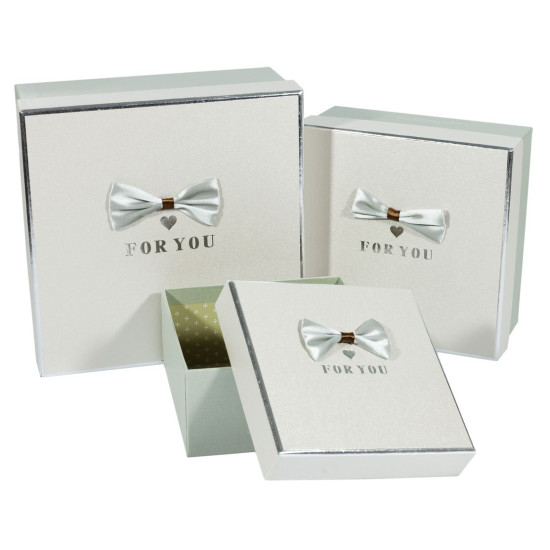 Подарункова коробка JKZ-64, квадратна "For you" пудра з сірим, 21х21х10cm/17х17х9/14х14х7cm   3шт. в наборі (JKZ-64)