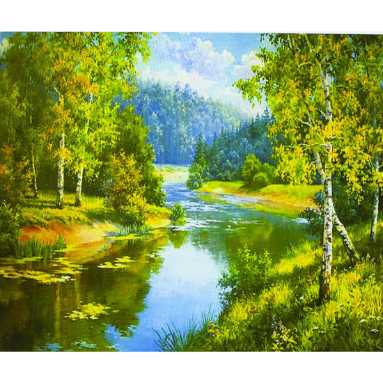 Картина по номерам "Лесная река" 40*50см,крас.-акрил,кисть-3шт. (6469_B)