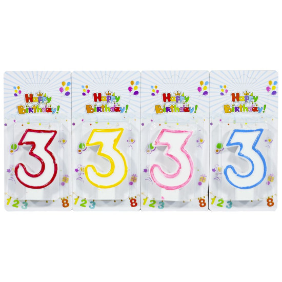 Свеча для торта "Цифры "3", 7,5 х 4см Разноцветный Unison (5151-3)