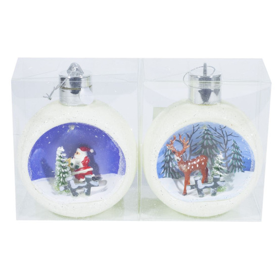 Елочный шар LED 3D картинка "Рождественский" 12 х 9,5 х 7см Белый Unison (0053KKP)