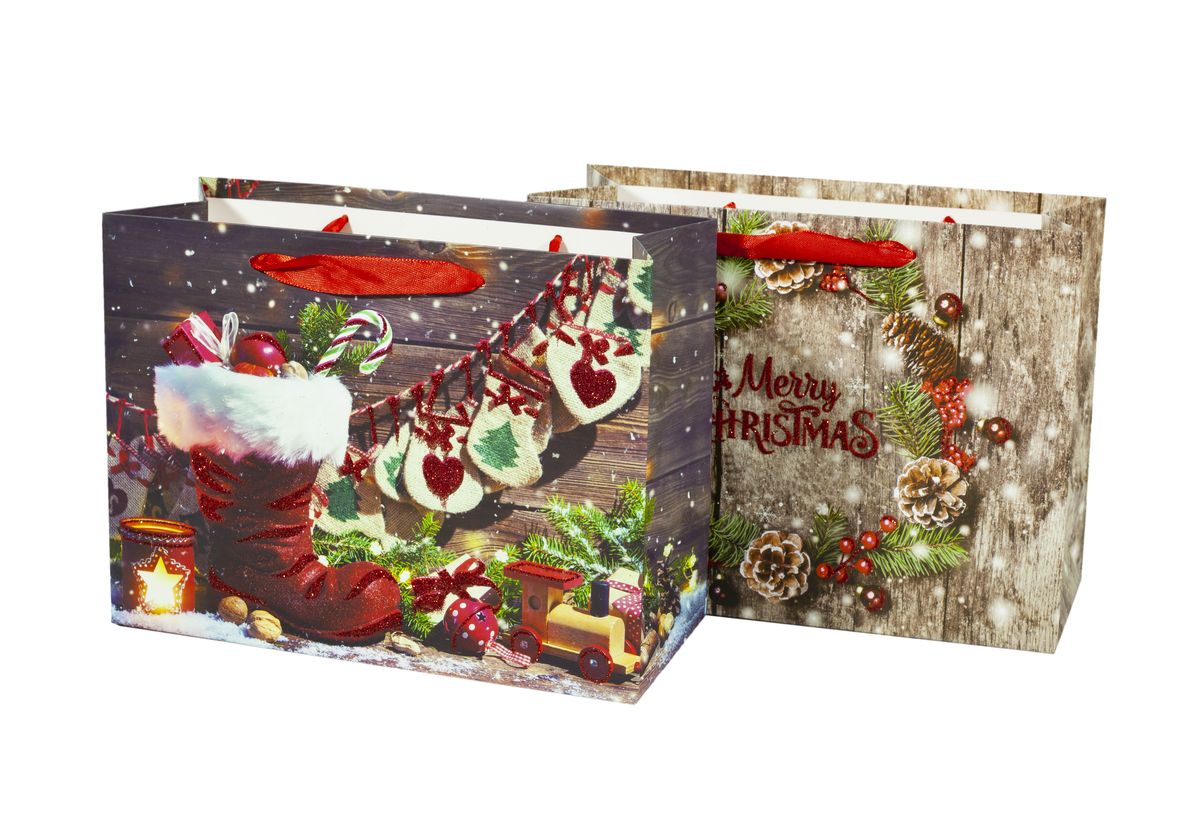 Подарочные пакеты новогодние 18*24*8.5cm с глиттером, Unison, 8513S (8513S)
