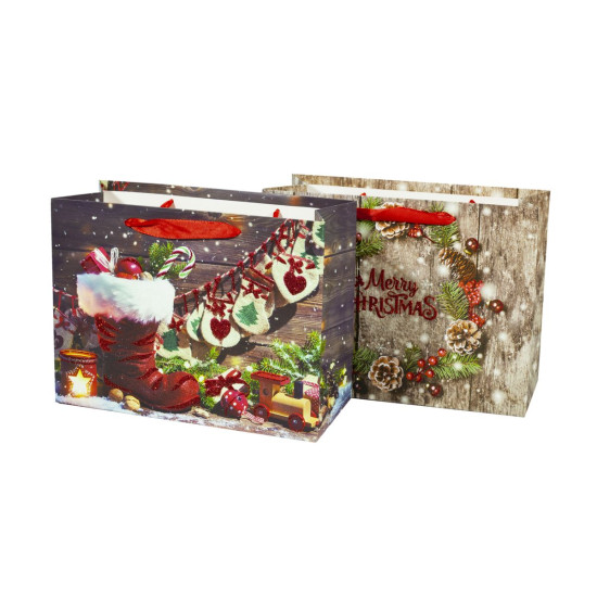 Подарочные пакеты новогодние 18*24*8.5cm с глиттером, Unison, 8513S (8513S)