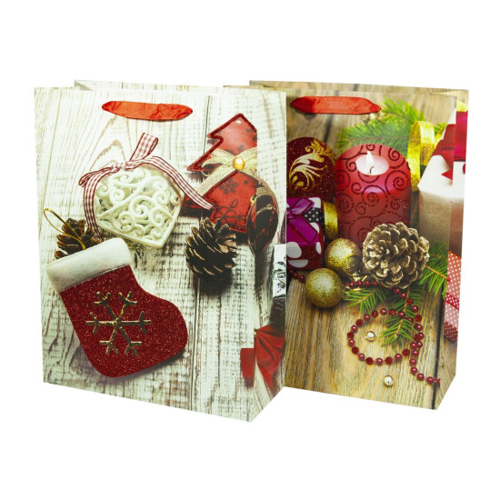 Подарочные пакеты новогодние 26*32*10cm с глиттером, Unison, 5172M (5172M)