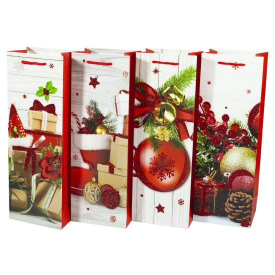 Подарочные пакеты новогодние  под бутылку 12.8*36*8.4см, Unison, 235JD (235JD)