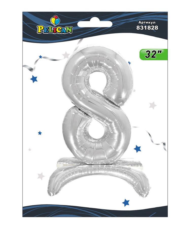 Цифра фольгована на підставці Pelican "8" срібло 80см Срібний Pelican (831828)