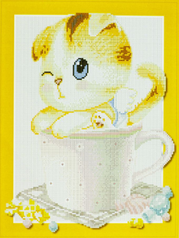 Алмазная мозаика  3D по номерам 40*50см "Котёнок в чашке" 005 (005)