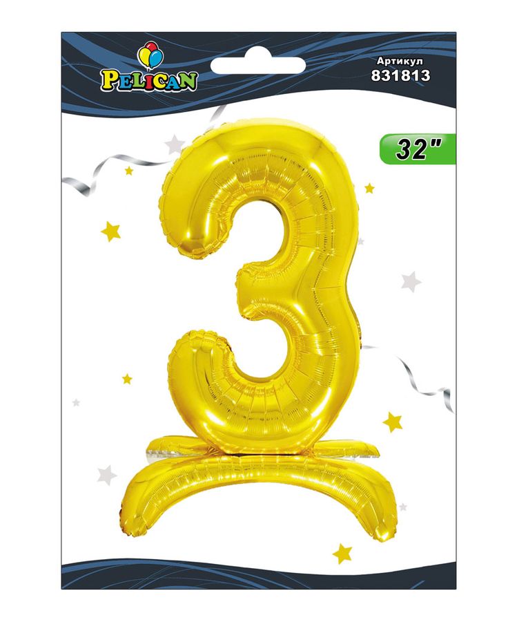 Цифра фольгована на підставці Pelican "3" золото 80см Золотий Pelican (831813)