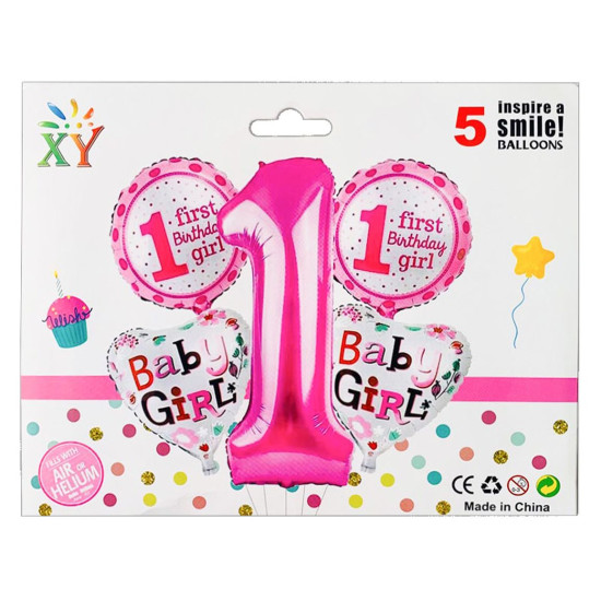 Набор из 5 шариков, 1 Год для Девочки Розовый Pelican (836938)
