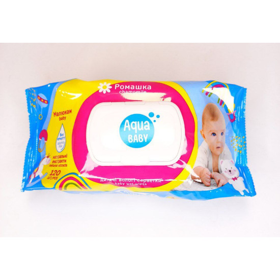 Влажные салфетки для детей и мам Aqua BABY "Ромашка" 120 шт (WW-4)