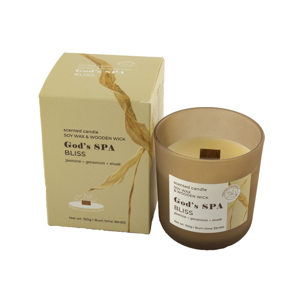 Свеча ароматическая "God's SPA BLIS S" 35часов, 150г, 8,7 х 8см (парафин) Бежевый Bartek Candles (80484)