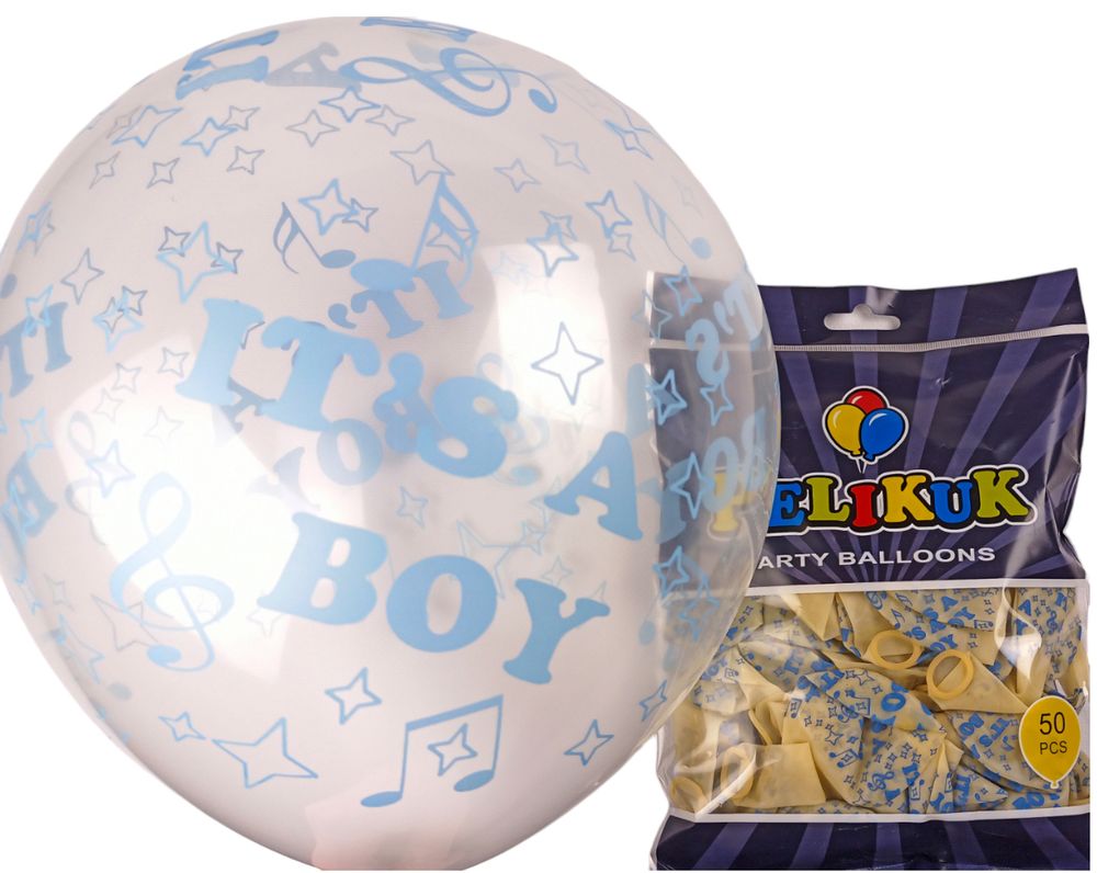 Кульки круглі Pelikuk 12 '(30 см) блакитний прозорий   It's a boy, 50шт/уп Блакитний Pelikuk (1250C-409)