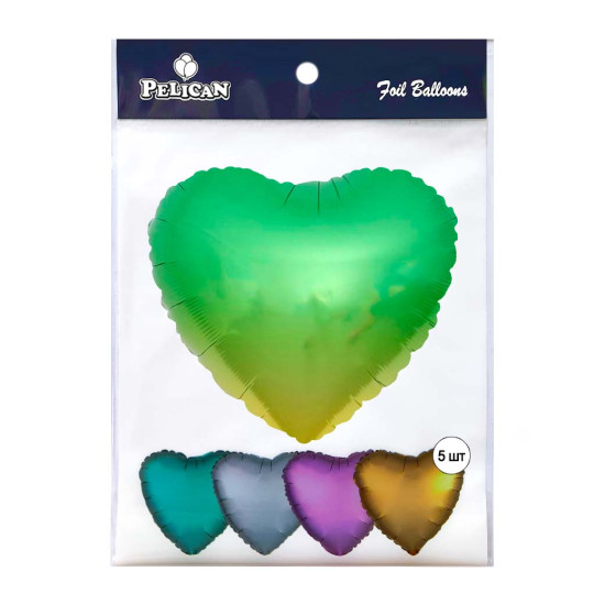 Кулька фольгована Pelican 18' серце омбре зелено золоте 45 см, (5шт) Зелений Pelican (833680)
