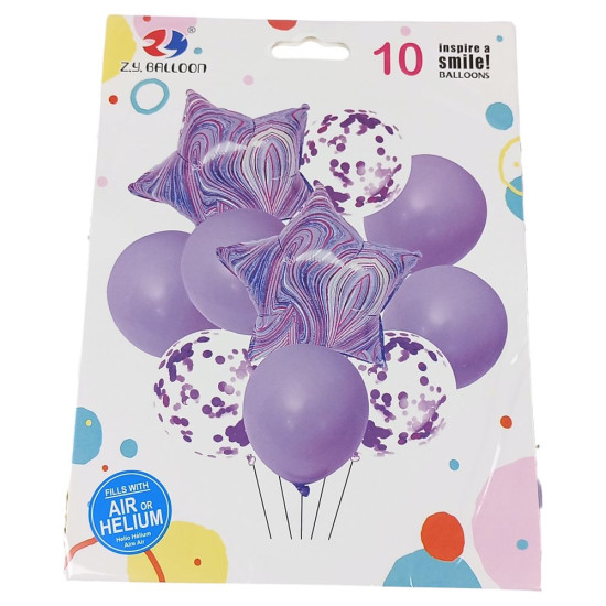 Набір з 10 кульок,  "Зірка мармур" бузковий (2065-10 lilac)