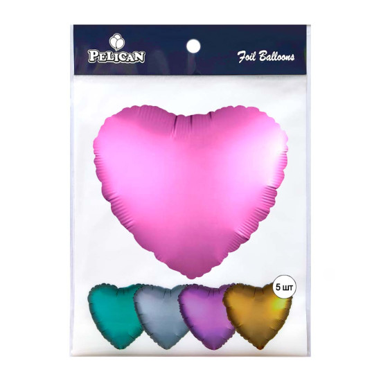 Кулька фольгована Pelican серце  10' (25см) сатин рожевий (5шт) Рожевий Pelican (833736)