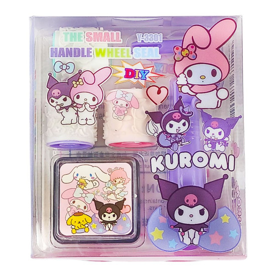 Набір штампиків 3шт "Зайчик Kuromi та друзі" ролик, штемпельна подушка в коробці, 2 види (3301-KU)