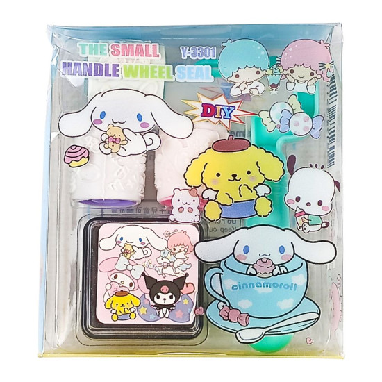 Набір штампиків 3шт "Зайчик Kuromi та друзі" ролик, штемпельна подушка в коробці, 2 види (3301-KU)