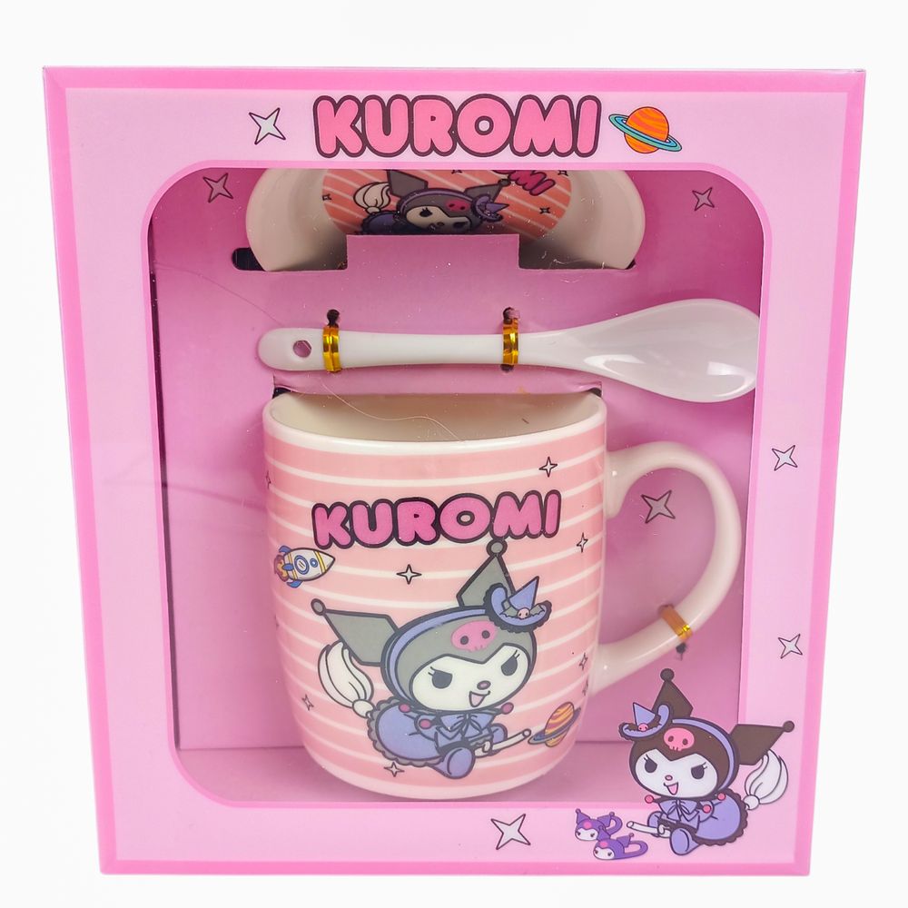 Чашка керамічна 350мл "Kuromi" з блюдцем та ложкою 4 види (1970)