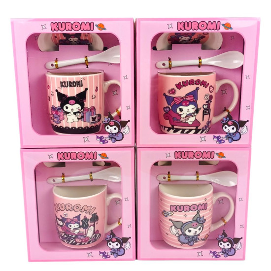 Чашка керамічна 350мл "Kuromi" з блюдцем та ложкою 4 види (1970)