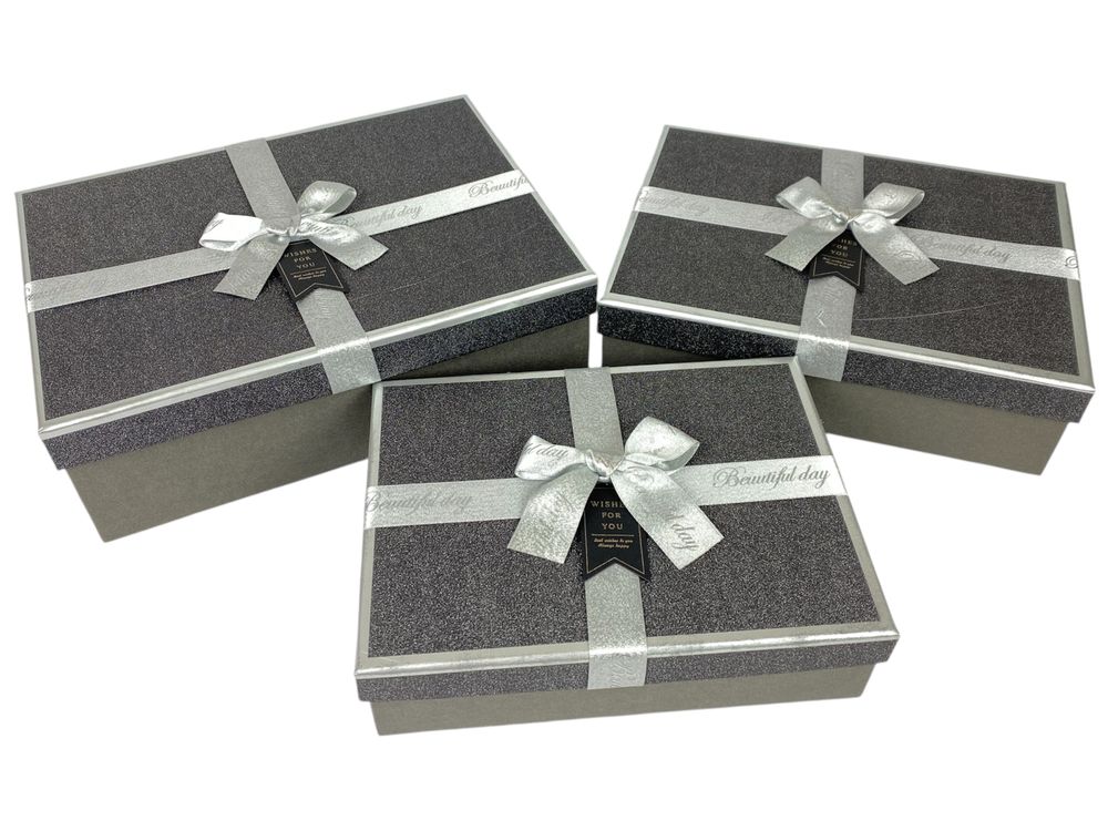 Набор коробок 3 шт прямоугольные, 29 х 21 х 10см  с глитером (10240-graphite)