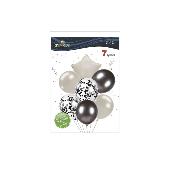 Набір з 7 кульок "Зірка, чорно  молочний мікс з хромом" Pelican (837315)