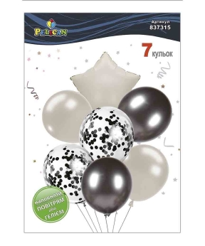 Набір з 7 кульок "Зірка, чорно  молочний мікс з хромом" Pelican (837315)