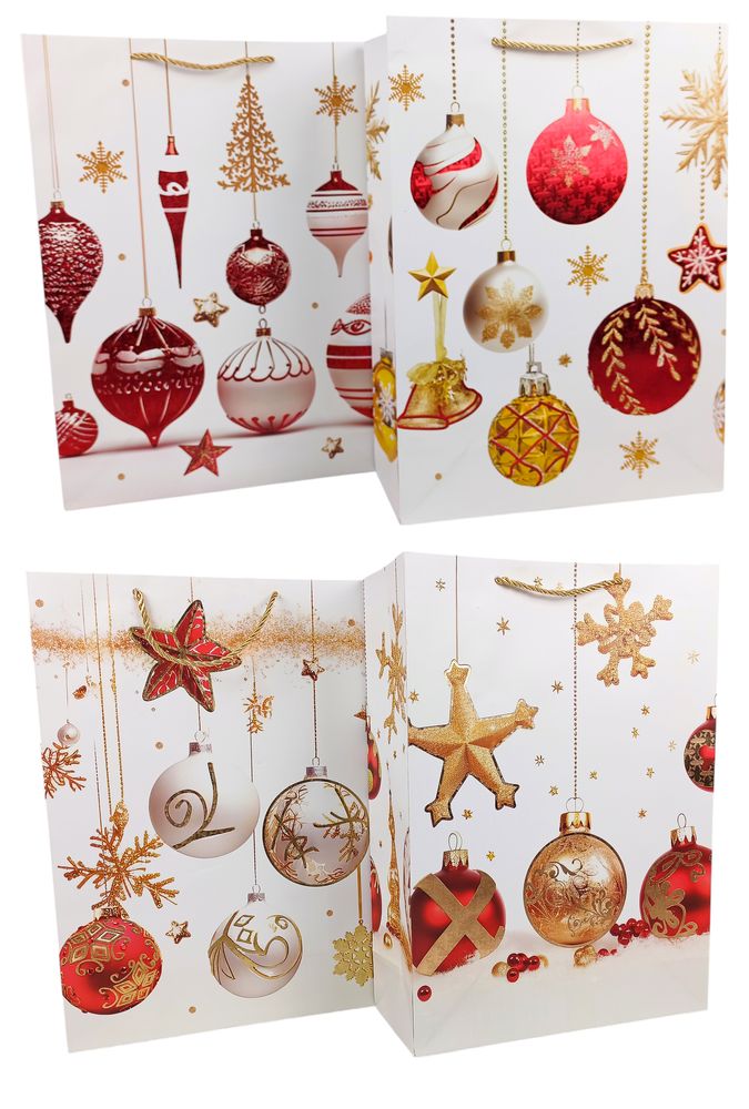 Пакет подарунковий  новорічний , 30 х 42,5 х 12cm 4 дизайни Білий Unison (2606L)
