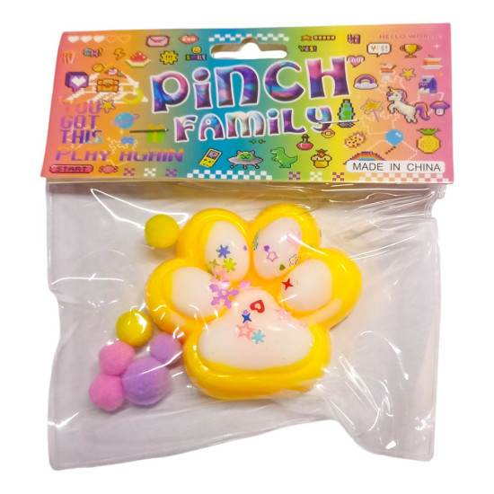 Таба сквиш антистресс лапка с блестками желтая (712240 yellow)