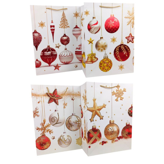 Пакет подарунковий  новорічний , 26 х 32 х 10cm 4 дизайни Білий Unison (2606M)