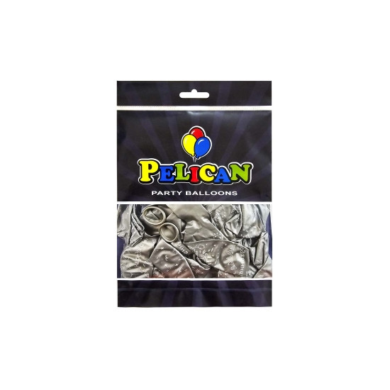Кульки Pelican латексні 12"(30сm) "З Днем народження, гірлянда" хром срібло  50шт Срібний Pelican (824054)