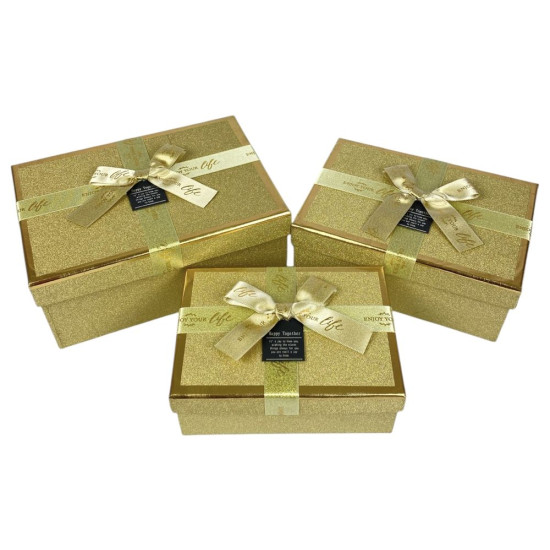 Набор коробок 3 шт прямоугольные, 23 х 16 х 9,5см  с глитером (10239-gold)