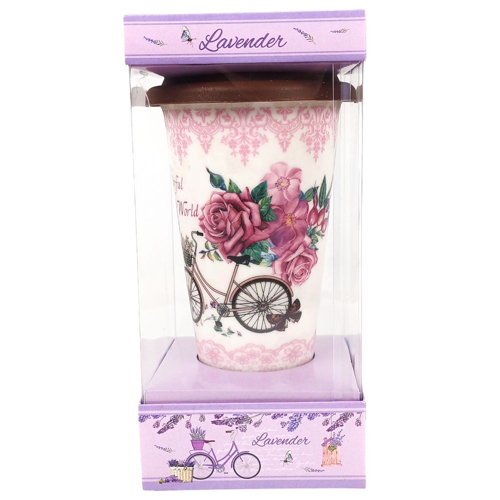 Склянка керамічна 440мл із силіконовою кришкою "Лаванда" 4 види (QF-716=716)