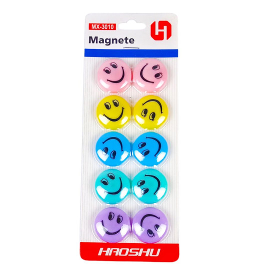 Магніти Смайли пастельних кольорів - 10 шт, d=3см Різнокольоровий Unison (13173/X3010)
