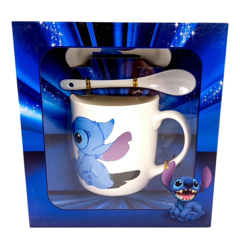 Чашка керамічна 350мл "Стiч" з блюдцем та ложкою 4 види (1020)