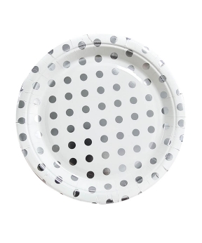 Тарілки паперові TM Pelican 23cm "Білі  з срібним горошком "    10шт Білий Pelican (871702)