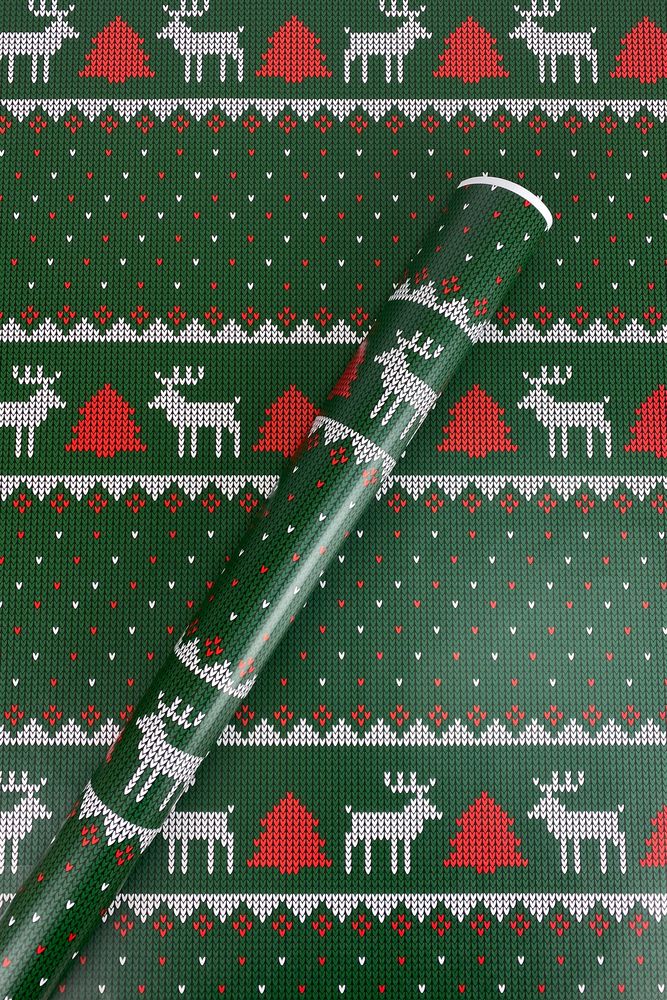 Крафт папір новорічний "Олені на зеленому" , 0,68х8м (Пт-І-231)