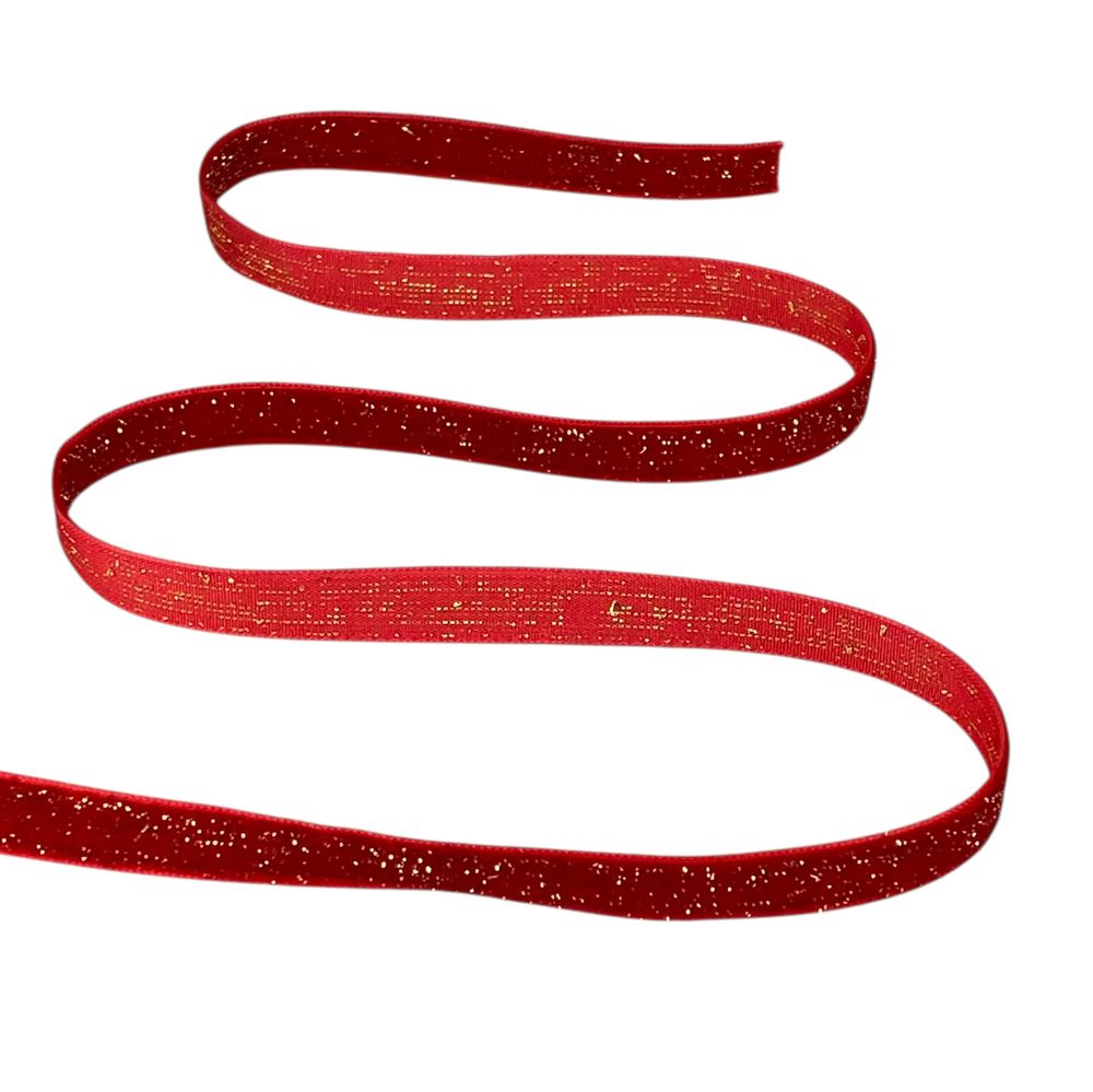 Оксамитова стрічка  блискуча 1,0 см х 50 ярдів Червоний Marill (D16710- C 139)