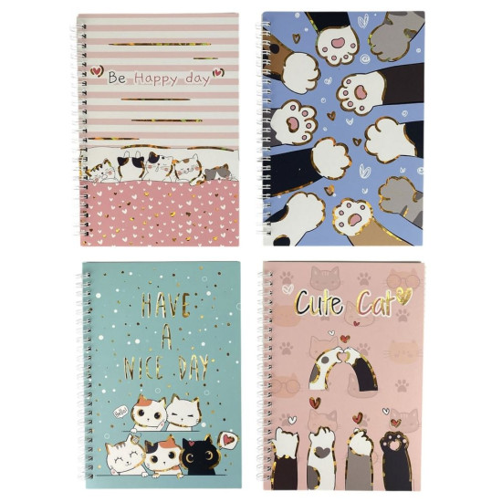 Зошит А5 на спіралі,  60 аркушів 70 гр клітинка,  Котики (DM-2158-24)