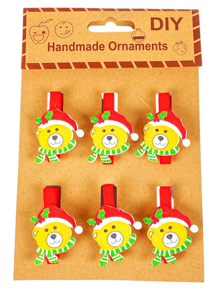 Деревянные прищепки Мишка 4,5см - 6шт (L00417)