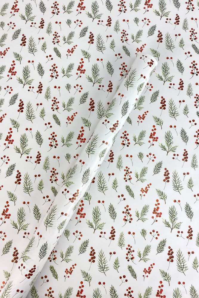 Крафт папір подарунковий новорічний "Гілки на білому", 0,68х8м (Пт-І-234)