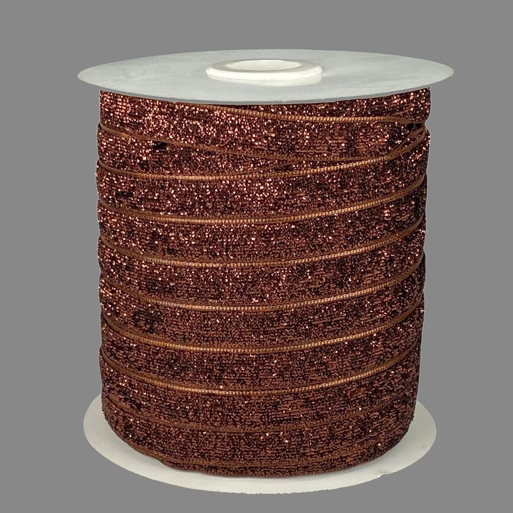 Оксамитова стрічка з люрексом 1,0 см х 50 ярдів Коричневий Marill (D00710- 14)