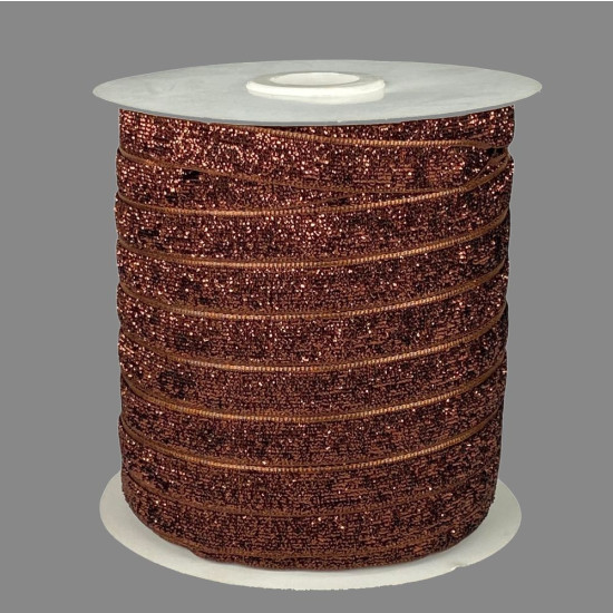 Оксамитова стрічка з люрексом 1,0 см х 50 ярдів Коричневий Marill (D00710- 14)