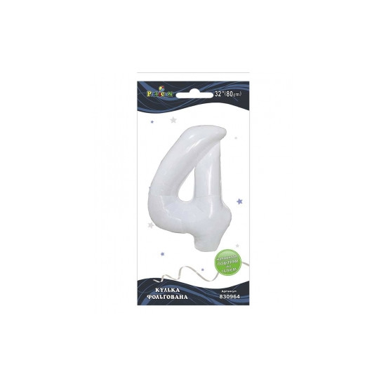 Цифра фольгована  "4" біла  32"(80cm)  Pelican (830964)