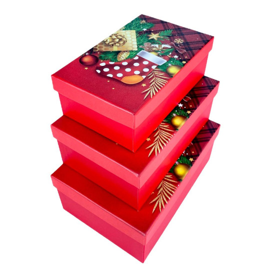 Подарочная новогодняя коробка 23 х 16 х 9,5см, 3шт/наб (1037Y-005L(3568L))
