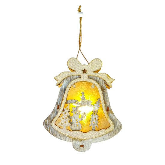 Дерев'яна підвіска Дзвіночок-підсвічування зі сніговиком 12 х 10 х 2см (L00412.2)