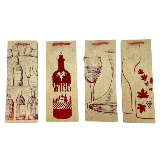 Пакет подарунковий  під пляшку, фольгований, 4 дизайни, 210g, 12 x 35 x 10см (211)